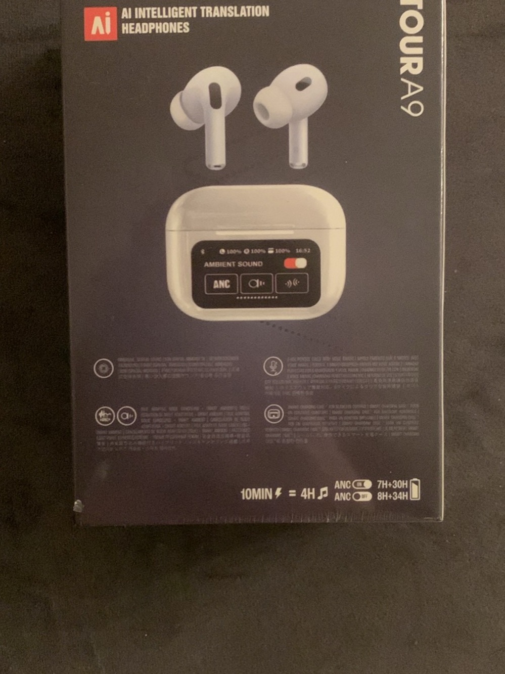 AI Intelligent White Translation Headphones with ANC and Smart Display Case